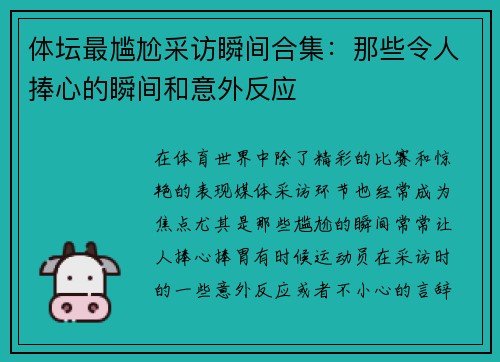 体坛最尴尬采访瞬间合集：那些令人捧心的瞬间和意外反应
